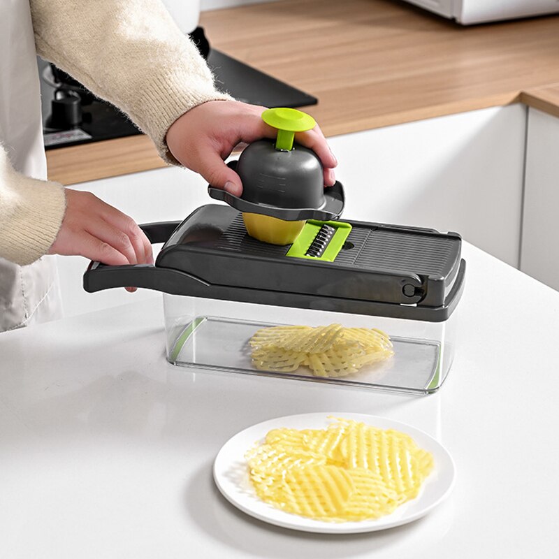 Cortador de vegetais multifuncional 12 em 1 Cortador de legumes com cesto Cortador de batata Batata Ralador de cenoura Ralador