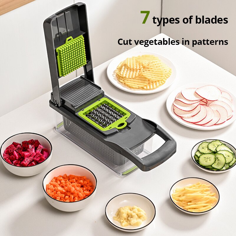 Cortador de vegetais multifuncional 12 em 1 Cortador de legumes com cesto Cortador de batata Batata Ralador de cenoura Ralador